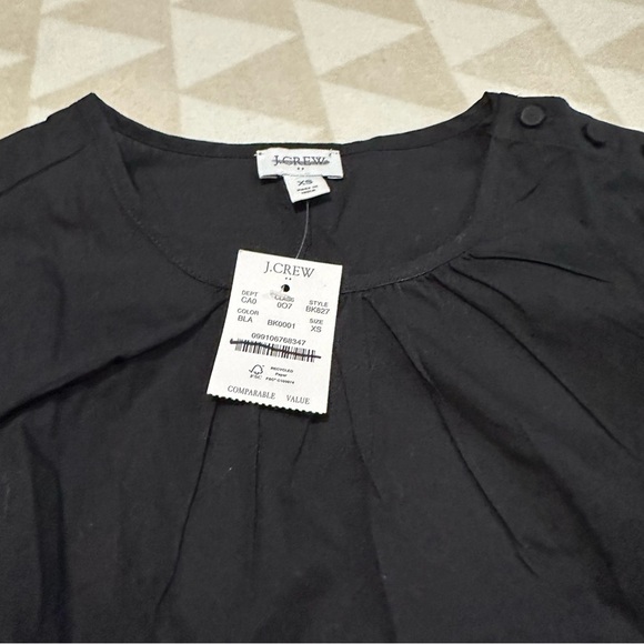 J crew cotton poplin button neck top ruffle cuffs black - Picture 3 of 4